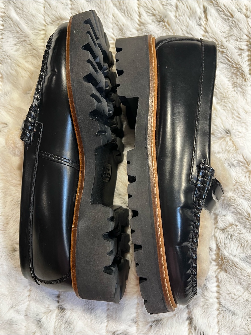 G.H. Bass Weejuns Whitney Black Leather Faux-Shearling Penny Loafers Sz-7 - Picture 7 of 10
